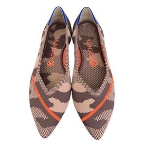 Rothy's The Point Taupe Camo Orange Stripe Knit Flats Size 9.5 Casual Knit